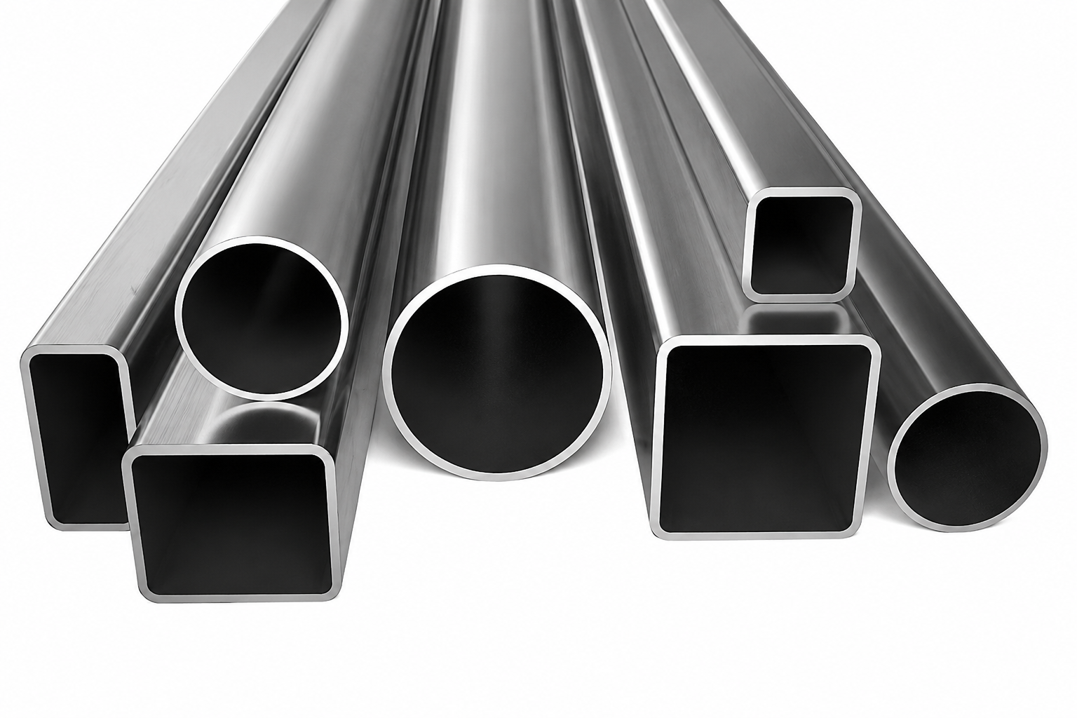 Rectangular, square and circular hollow steel sections (RHS, SHS and CHS) shown side by side